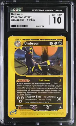 CGC 10 GEM MINT Umbreon 2003 Aquapolis 41/147 Pokemon Card - Image 1
