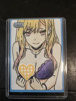 Magic MTG Altered Island / Land Card | Original Hand Drawn & Color Anime Girl - Image 1