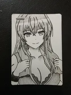 Magic MTG Altered Swamp / Land Card | Original Hand Drawn Anime Girl - Image 1