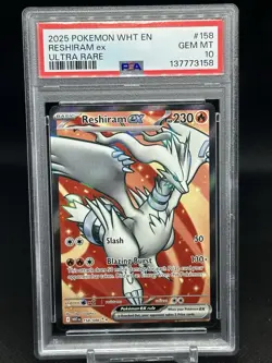 2025 POKEMON WHT EN-WHITE FLARE ULTRA RARE #158 RESHIRAM EX PSA 10 - Image 1