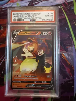 Pokemon TCG Lance's Charizard v SWSH133 Celebrations Black Star Promo PSA 8 - Image 1