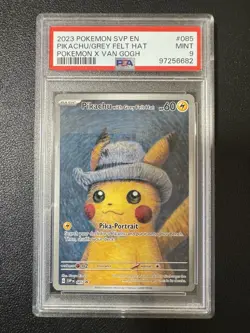 Pokemon Pikachu with Grey Felt Hat Van Gogh Full Art Promo SVP EN 085 PSA 9 Mint - Image 1