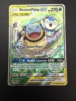 Pokemon TCG Blastoise & Piplup Tag Team GX Cosmic Eclipse Holo Card 215/236 NM - Image 1