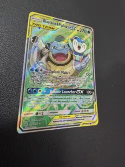 Pokemon TCG Blastoise & Piplup Tag Team GX Cosmic Eclipse Holo Card 215/236 NM - Image 3