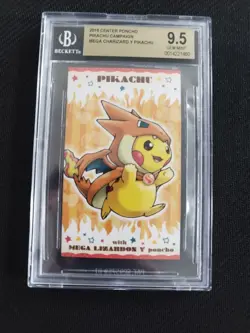 BGS 9.5 Poncho Pikachu Mega Charizard Y Business Card Japanese Pokemon 2016 - Image 1