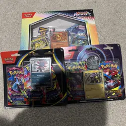 POKEMON LOT - PRISMATIC POSTER, PHANTASMAL FLAMES 3 PK BLISTER, MEGA & PFL 2 PK - Image 1