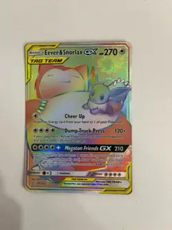 Pokemon TCG Eevee Snorlax GX Rainbow Team Up Card 191/181 Secret Rare (LP) - Image 1
