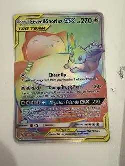 Pokemon TCG Eevee Snorlax GX Rainbow Team Up Card 191/181 Secret Rare (LP) - Image 3