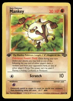 Pokemon Cards Mankey 55/64 1ST EDITION Jungle Common NM - Image 1