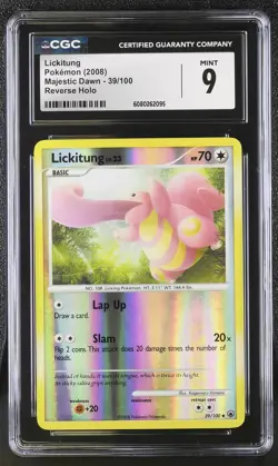 CGC 9 MINT Lickitung 2008 Majestic Dawn 39/100 Reverse Holo Pokemon Card - Image 1