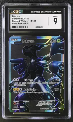 CGC 9 MINT Zekrom 2011 Black & White 114/114 Ultra Rare Holo Pokemon Card - Image 1
