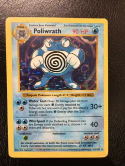 Poliwrath 13/102 Shadowless Holo 1999 Pokemon Base Set LP WOTC Rare LP - Image 1