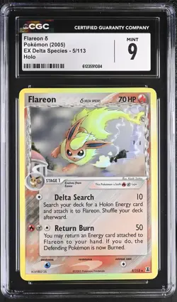 CGC 9 MINT Flareon 2005 EX Delta Species 5/113 Holo Pokemon Card - Image 1