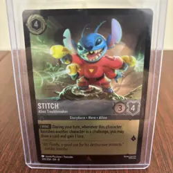 Disney Lorcana TCG Stitch Alien Troublemaker Card 200/204 Cold Foil NM - Image 1