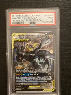 Pokemon Pikachu and Zekrom GX Tag Team SM168 Black Star Promo PSA 9 - Image 1