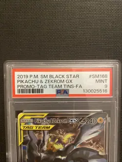 Pokemon Pikachu and Zekrom GX Tag Team SM168 Black Star Promo PSA 9 - Image 2