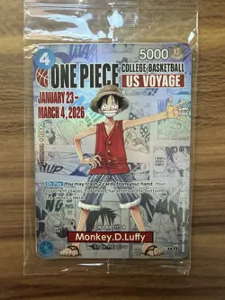 One Piece Monkey D. Luffy College Basketball US Voyage Promo Card P-055 Sealed - Image 1