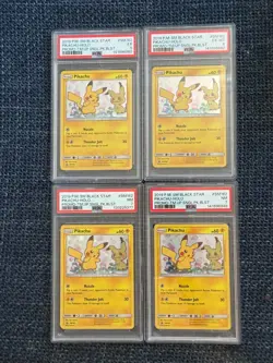 POKEMON TEAM UP SM BLACK STAR PROMO PIKACHU #SM162 HOLO PSA 5,6 and 7 Bundle - Image 1
