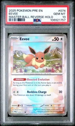 2025 Pokemon Eevee Master Ball Reverse Holo 074 PSA 10 Gem Mint - Image 1