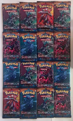 Pokemon Sun & Moon Base Set 16 Sealed Booster Packs + Display Tray - Image 1