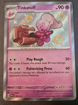 Tinkatuff Holo Pokemon Card Paldean Fates Baby Shiny #166/091 SV Near Mint - Image 1