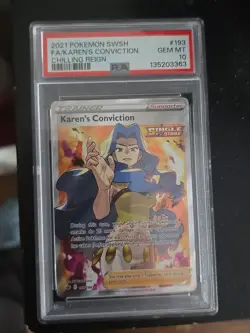 2021 POKEMON SWORD & SHIELD CHILLING REIGN FULL ART/KAREN'S CONVICTION PSA 10 - Image 1