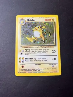 raichu base set 14/102 holo rare pokemon card - Image 1
