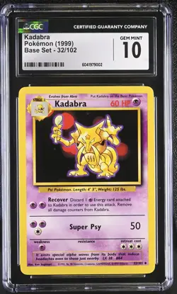 CGC 10 GEM MINT Kadabra 1999 Base Set 32/102 Pokemon Card - Image 1
