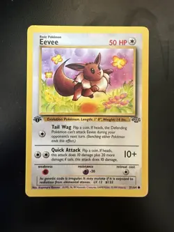 1st Edition Eevee 51/64 Jungle Common Pokemon TCG Vintage WotC 1999 - Image 1