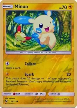 Pokemon - Minun - 34/73 - Common - Reverse Holo - NM/M - Shining Legends - Image 1