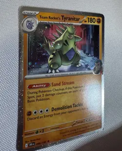 Pokemon TCG Destined Rival Team Rocket’s Tyranitar 096/182 Holo Promo Swirl Card - Image 1