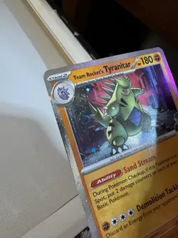 Pokemon TCG Destined Rival Team Rocket’s Tyranitar 096/182 Holo Promo Swirl Card - Image 3