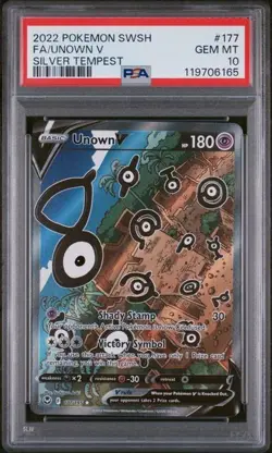POKEMON SWORD & SHIELD SILVER TEMPEST 177 UNOWN V PSA 10 - Image 1
