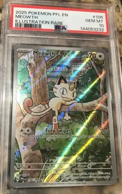 2025 POKEMON PFL EN-PHANTASMAL FLAMES ILLUSTRATION RARE MEOWTH 106 PSA 10 - Image 1