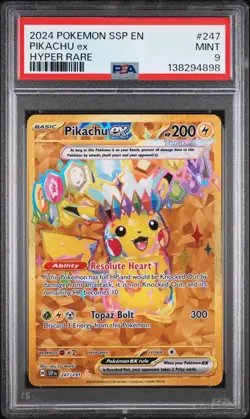 2024 Pokemon Surging Sparks Pikachu Ex Hyper Rare #247 PSA 9 - Image 1