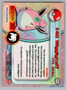 1999 TOPPS TV POKEMON CARDS 1ST PRINTING- BLUE TOPPS LOGO WIGGLYTUFF #40 - Image 2