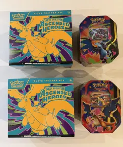 POKEMON ASCENDED HEROES ETB + (2) MEGA CHARIZARD EX TINS (2) - Image 1