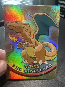 1999 Topps Pokemon T.V. Rainbow Foil Charizard #6 🔥 Blue logo - Holo Scratches - Image 3