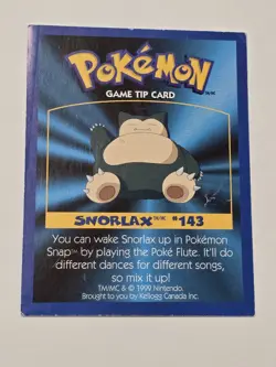 1999 Pokemon Game Tip Card - Snorlax #143 - Kellogg's Canada Inc. Pokemon LP - Image 1
