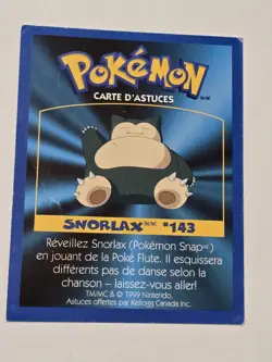 1999 Pokemon Game Tip Card - Snorlax #143 - Kellogg's Canada Inc. Pokemon LP - Image 2