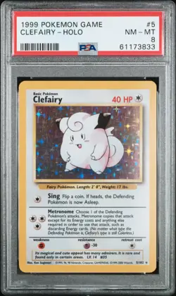 PSA 8 Clefairy 5/102 Base Set Holo Pokemon Card WOTC 1999-2000 4th Print - Mint - Image 1