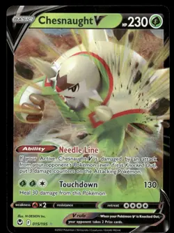Pokemon Cards Chesnaught V 015/195 Silver Tempest Holo Rare V NM *2 - Image 1