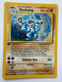 Vintage Pokemon 1999 Base Set – RARE HOLO/Foil – Machamp (08/102) LP/MP 1st Ed! - Image 1