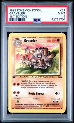 PSA 9 MINT 1999 POKEMON FOSSIL #37 GRAVELER 1ST EDITION ENGLISH - Image 1