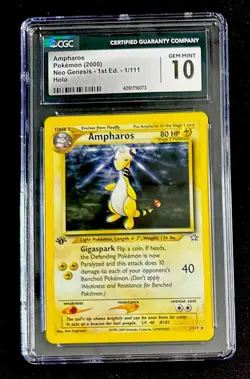 CGC 10 Ampharos SWIRL #1/111 1st Edition 2000 Neo Genesis Holo Pokemon Card (B) - Image 1