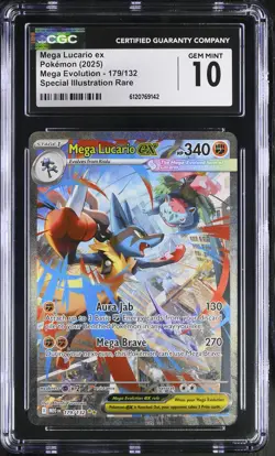 CGC 10 Mega Lucario ex 179/132 Holo SIR Mega Evolution Pokemon Card - Image 1