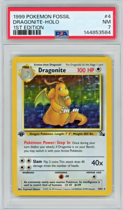 1999 Pokemon Fossil Dragonite 4/62 1st Edition Holo PSA 7 - Image 1
