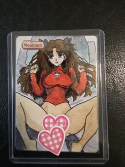 Magic MTG Altered Mountain / Land Card | Hand Painted & Color Anime Girl - Image 1