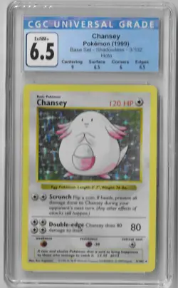 1999 Pokemon Chansey 3/102 Holo Shadowless CGC 6.5 Ex/NM+ - Image 1