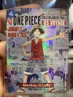 Bandai One Piece CCG Monkey.D.Luffy Promo US Voyage Character Card MO1 - Image 1